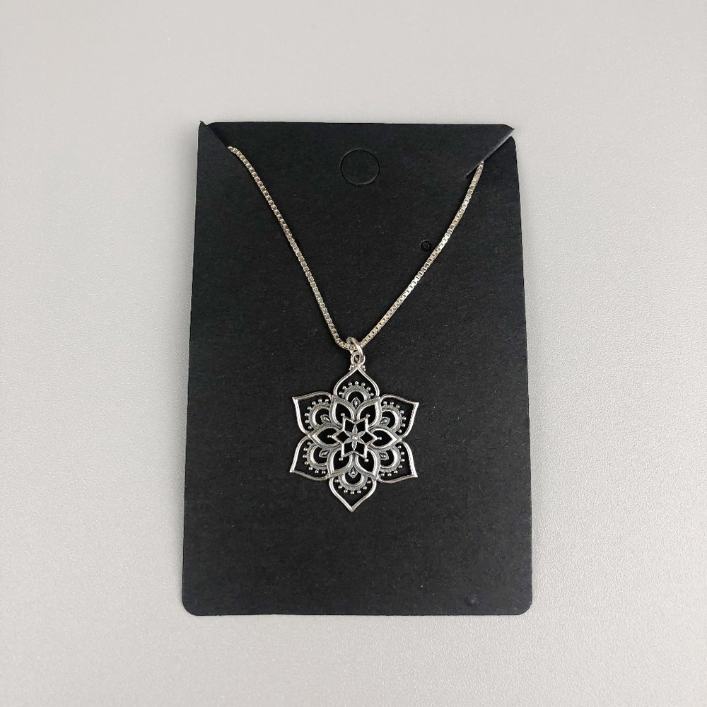 Sterling Silver Bohemian Mandala Lotus Flower Necklace